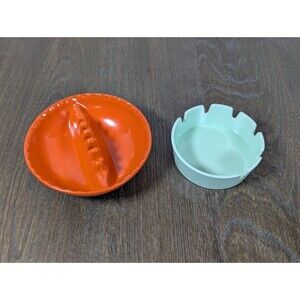VTG ANHOLT & Frank Curran Ashtrays Round MCM 60s Retro Orange Mint Green